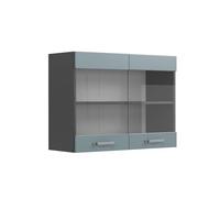 Vicco Armario de Cocina con Vidrio R-Line, Gris Azulado, 80 cm