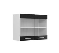 Vicco Armario de Cocina con Vidrio R-Line, Negro Brillo Intenso, 80 cm