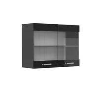 Vicco Armario de Cocina con Vidrio R-Line, Negro Brillo Intenso, 80 cm, para combinación Libre Dentro de Sistemas de Cocina modulares