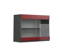 Vicco Armario de Cocina con Vidrio R-Line, Rojo, 80 cm Forma de J, para combinación Libre Dentro de Sistemas de Cocina modulares