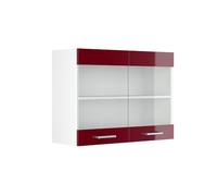 Vicco Armario de Cocina con Vidrio R-Line, Rojo Burdeos Alto Brillo/Blanco, 80 cm