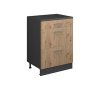 Vicco Armario de Cocina para Techo Inclinado R-Line, Roble Artesanal, 60 cm sin inclinación con 3 cajones