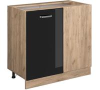 Vicco Armario de esquina 86 cm sin encimera, negro brillo intenso