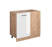 Vicco Armario de Esquina R-Line, Blanco Alto Brillo, 86 cm | Une dos lados de la cocina · Sin encimera · Patas regulables en altura · 1 Puerta · Amplio espacio interior ✓