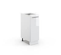 Vicco Armario de Farmacia Fame-Line, Blanco Alto Brillo, 30 cm | Frente de MDF · Sin encimera · Patas regulables en altura · Tiradores de metal · Guías metálicas de extracción total