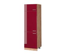Vicco Armario para frigorífico Empotrado R-Line, Rojo de Alto Brillo, 60 cm, para combinación Libre Dentro de Sistemas de Cocina modulares