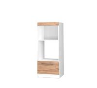 Vicco Armario para microondas "Fame-Line", Roble dorado/Blanco 60 cm | ✓ Hueco para horno · Guías metálicas de extracción total · Patas regulables en altura · Tiradores de metal
