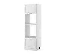 Vicco Armario para microondas "R-Line", Blanco casa de campo/Blanco 60 cm | Frente de MDF · ✓ Hueco para horno · ✓ Nicho para microondas · Patas regulables en altura · Libremente combinable