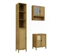 Vicco Badmöbel-Set Liora, Bambú, 48 cm, Compuesto por Mueble bajo Lavabo, Espejo con Armario y Columna de baño