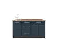 Vicco Bloque de Cocina Fame-Line, Azul Oscuro Alto Brillo, 150 cm, ET Roble, para ampliación Individual con módulos compatibles