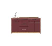 Vicco Bloque de Cocina Fame-Line, Rojo Burdeos Alto Brillo, 150 cm, ET Roble, para ampliación Individual con módulos compatibles