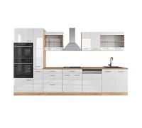 Vicco Cocina Americana R-Line, Blanco Brillo Intenso/Roble Dorado, 350 cm