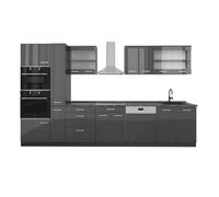 Vicco Cocina Completa R-Line, Antracita Brillo Intenso/Antracita, 350 cm
