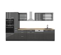 Vicco Cocina Completa R-Line, Antracita Brillo Intenso/Antracita, 350 cm | 9 Módulos · Patas regulables en altura · Encimera in rentes robustos · Con armario para horno/microondas