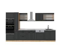 Vicco Cocina Completa R-Line, Casa de Campo Antracita/Roble Dorado, 350 cm, ET Mármol, Apto para ampliación Individual y disposición Flexible
