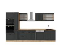 Vicco Cocina Completa R-Line, Casa de Campo Antracita/Roble Dorado, 350 cm, ET Roble, Apto para ampliación Individual y disposición Flexible