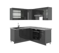 Vicco Cocina esquinera Fame-Line, Antracita Alto Brillo, 190 x 60 cm, ET Mármol