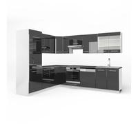Vicco Cocina esquinera Fame-Line, Antracita Brillo Intenso/Blanco, 287 x 60 cm, ET Antracita, para planificación de Cocina Individual y ampliación Modular