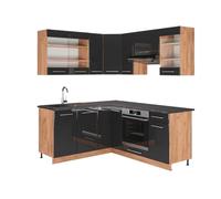 Vicco Cocina esquinera Fame-Line, Antracita Brillo Intenso/Roble Dorado eléctrico, 190 x 60 cm, ET Antracita, Compatible con Otros módulos para una planificación de Cocina Flexible