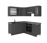 Vicco Cocina esquinera Fame-Line, Antracita-Oro Landhaus, 190 x 46 cm sin encimera