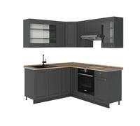 Vicco Cocina esquinera Fame-Line, Antracita-Oro Landhaus, 190 x 60 cm, ET Roble