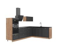 Vicco Cocina esquinera Fame-Line Antracita-Oro Landhaus/Roble 287x207 cm