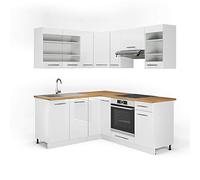 Vicco Cocina esquinera Fame-Line, Blanco Alto Brillo/Blanco, 160 x 190 cm sin encimera