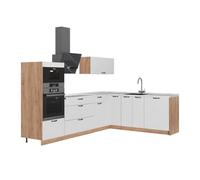 Vicco Cocina esquinera Fame-Line, Blanco casa de Campo/Roble Dorado, 287 x 207 cm, ET Mármol, para ampliación Individual con módulos compatibles