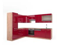 Vicco Cocina esquinera Fame-Line, Burdeos Brillo Intenso/Roble Dorado, 227 x 60 cm, ET Roble, para ampliación Individual con módulos compatibles