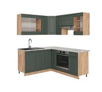 Vicco Cocina esquinera Fame-Line, Green-Gold Country/Gold Power Roble, 160 x 190 cm sin encimera