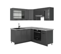 Vicco Cocina esquinera Fame-Line, Gris Oscuro, 190 x 60 cm, ET Mármol