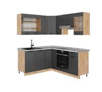 Vicco Cocina esquinera Fame-Line, Gris Oscuro, 190 x 60 cm, ET Mármol