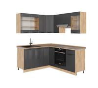 Vicco Cocina esquinera Fame-Line, Gris Oscuro, 190 x 60 cm, ET Roble