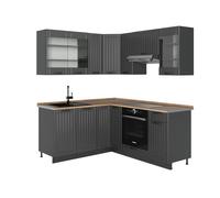 Vicco Cocina esquinera Fame-Line, Gris Oscuro, 190 x 60 cm, ET Roble