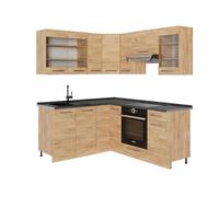 Vicco Cocina esquinera Fame-Line, Roble Dorado, 190 x 60 cm, ET Antracita