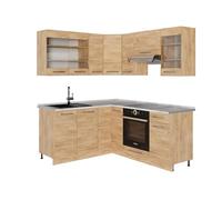 Vicco Cocina esquinera Fame-Line, Roble Dorado, 190 x 60 cm, ET Mármol