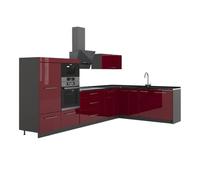 Vicco Cocina esquinera Fame-Line Rojo Burdeos Brillo/Antracita 347x207 cm