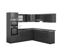 Vicco Cocina esquinera R-Line, Antracita Alto Brillo, 247 x 60 cm, ET Antracita, para planificación de Cocina Variable y ampliación Modular