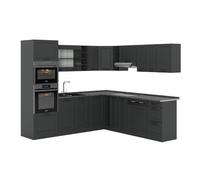 Vicco Cocina esquinera R-Line, Antracita casa de Campo, 247 x 60 cm, ET Antracita, para planificación de Cocina Variable y ampliación Modular