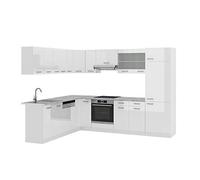 Vicco Cocina esquinera R-Line, Blanco Alto Brillo/Blanco, 287 x 46 cm sin encimera, Ampliable de Forma Flexible con Elementos modulares