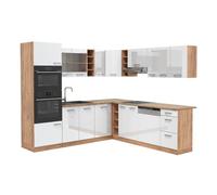 Vicco Cocina esquinera R-Line Blanco Alto Brillo/Roble Dorado 247x237 cm