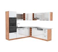 Vicco Cocina esquinera R-Line Blanco Alto Brillo/Roble Dorado 247x237 cm