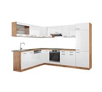 Vicco Cocina esquinera R-Line Blanco Alto Brillo/Roble Dorado 287x227 cm