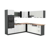 Vicco Cocina esquinera R-Line, Blanco casa de Campo/Antracita, 247 x 237 cm, ET Roble, para planificación de Cocina Variable y ampliación Modular