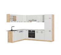Vicco Cocina esquinera R-Line, Casa de Campo Blanca/Roble Dorado, 227 x 287 cm, ET Mármol