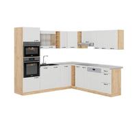 Vicco Cocina esquinera R-Line, Casa de Campo Blanca/Roble Dorado, 237 x 247 cm, ET Mármol