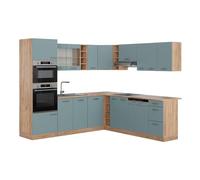 Vicco Cocina esquinera R-Line, Gris Azulado/Roble Dorado, 247 x 237 cm