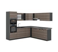 Vicco Cocina esquinera R-Line, Gris Noble, 247 x 60 cm, ET Antracita, para planificación de Cocina Variable y ampliación Modular