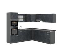 Vicco Cocina esquinera R-Line, Hormigón Negro, 247 x 60 cm ET Antracita, para planificación de Cocina Variable y ampliación Modular