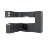 Vicco Cocina esquinera R-Line, Hormigón Negro/Antracita, 287 x 227 cm